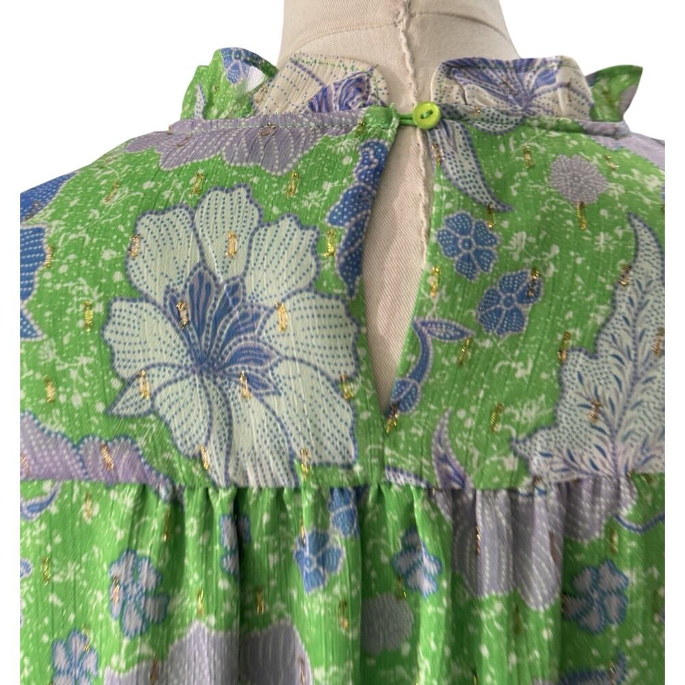 Joie Bright Green Floral Blouse Ruffle Flowy Career Casual Top size small - Picture 9 of 14